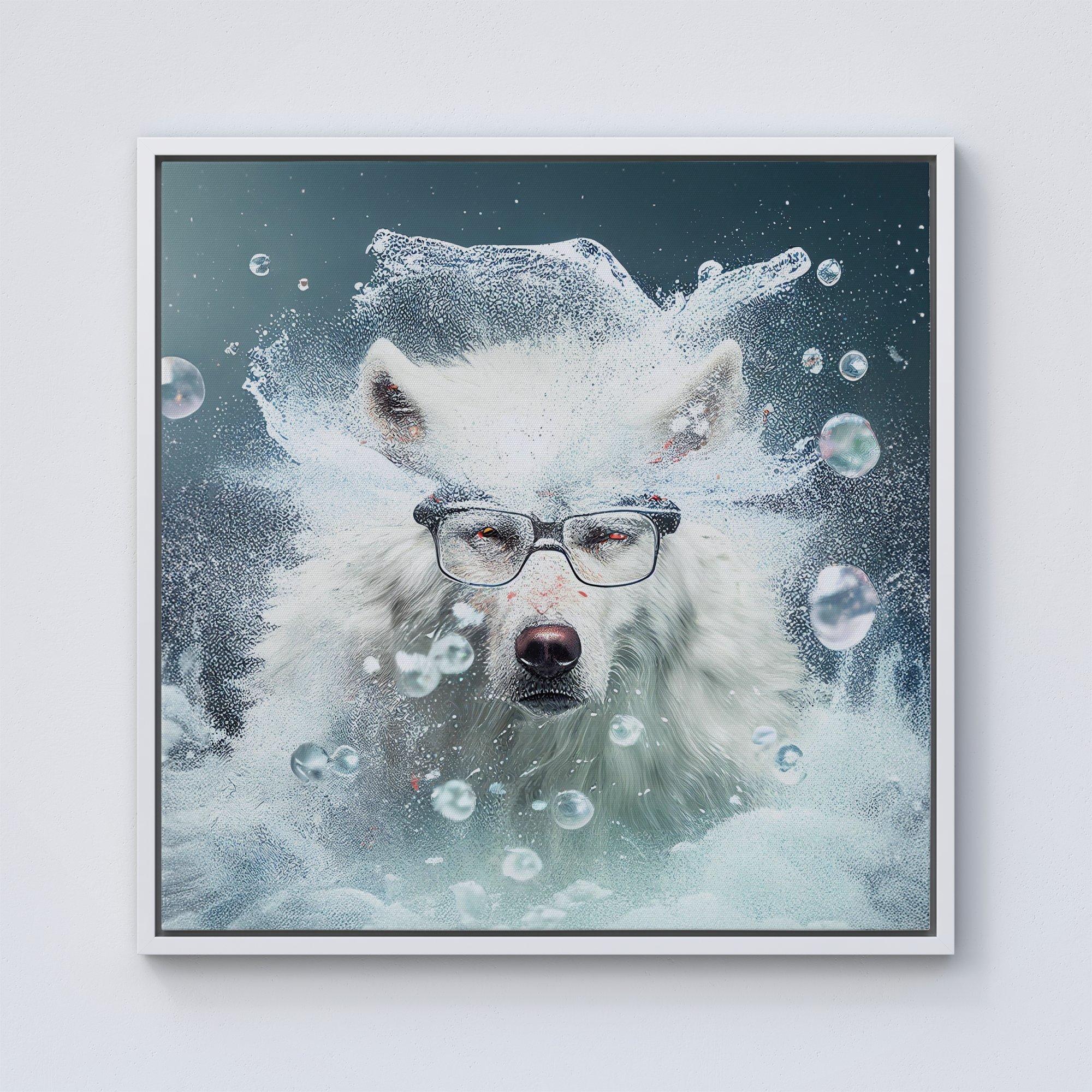 White Wolf With Glasses Splashart Framed Canvas